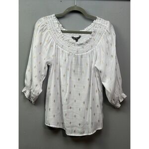 Unique Spectrum Blouse Womens Small Gold Metallic Boho 3/4 Sleeve Pullover Top